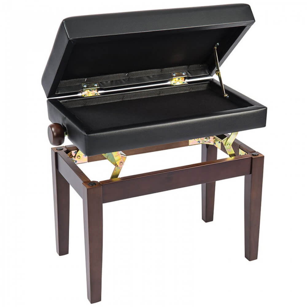 Kinsman Deluxe Adjustable Piano Bench With Storage Satin Brown Rich Tone Music