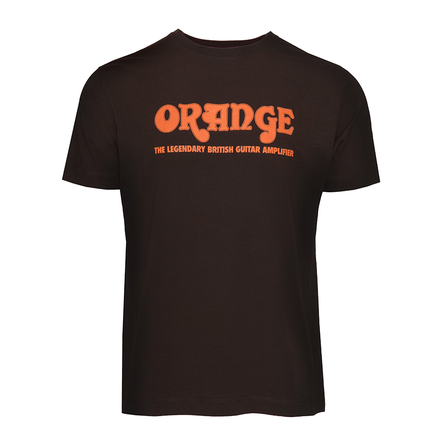brown and orange graphic tee