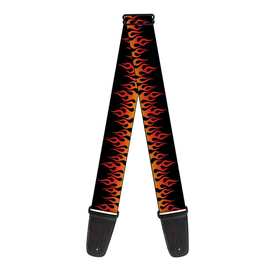 Buckle Down Flames Orange/Red Guitar Strap Rich Tone Music