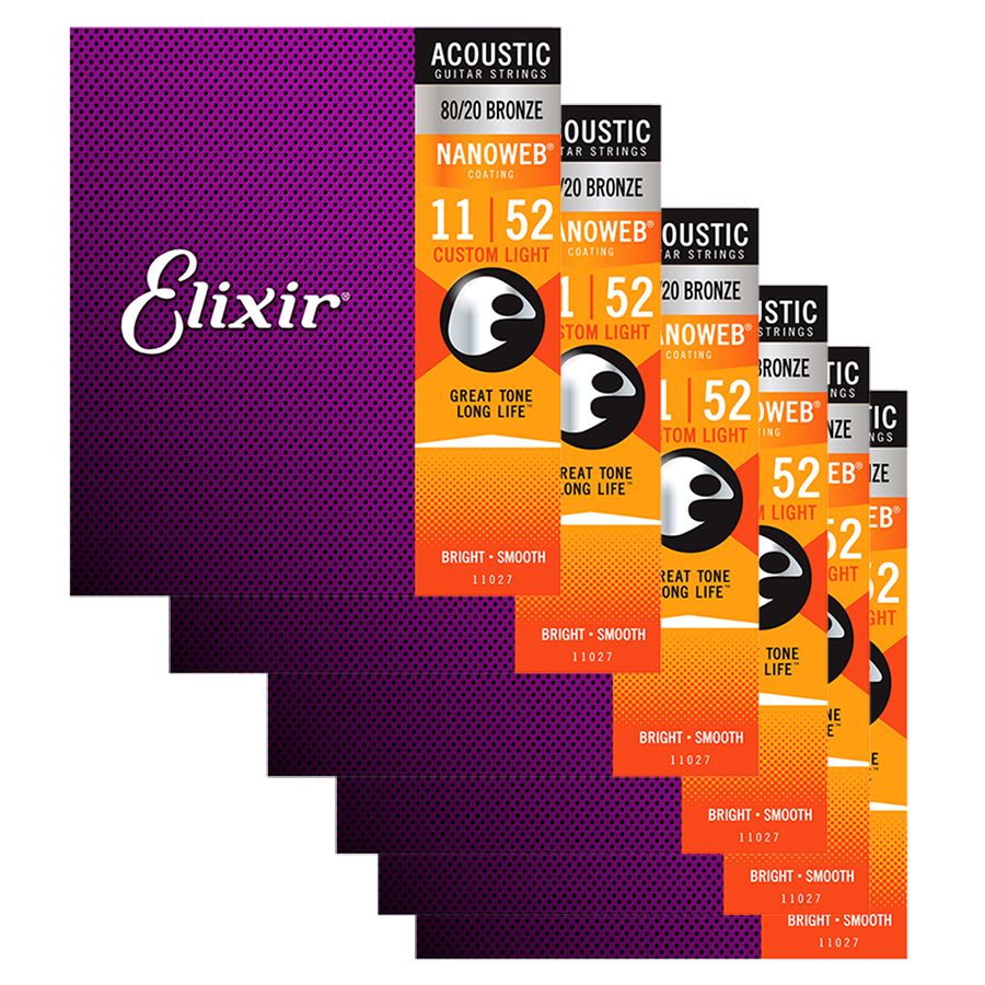 Elixir Nanoweb 80/20 Bronze Strings Custom Light 11-52 - 6 SETS | Rich ...