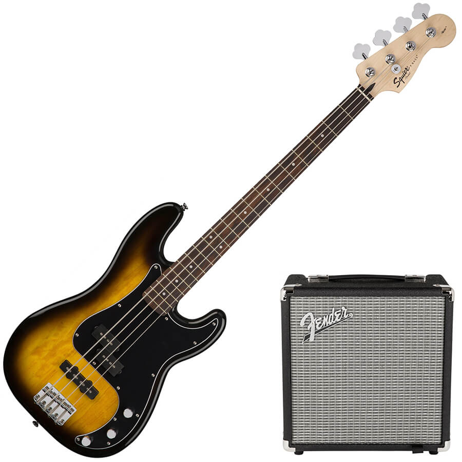Squier by Fender PJ Bass Guitar Starter Pack Brown Sunburst Rich