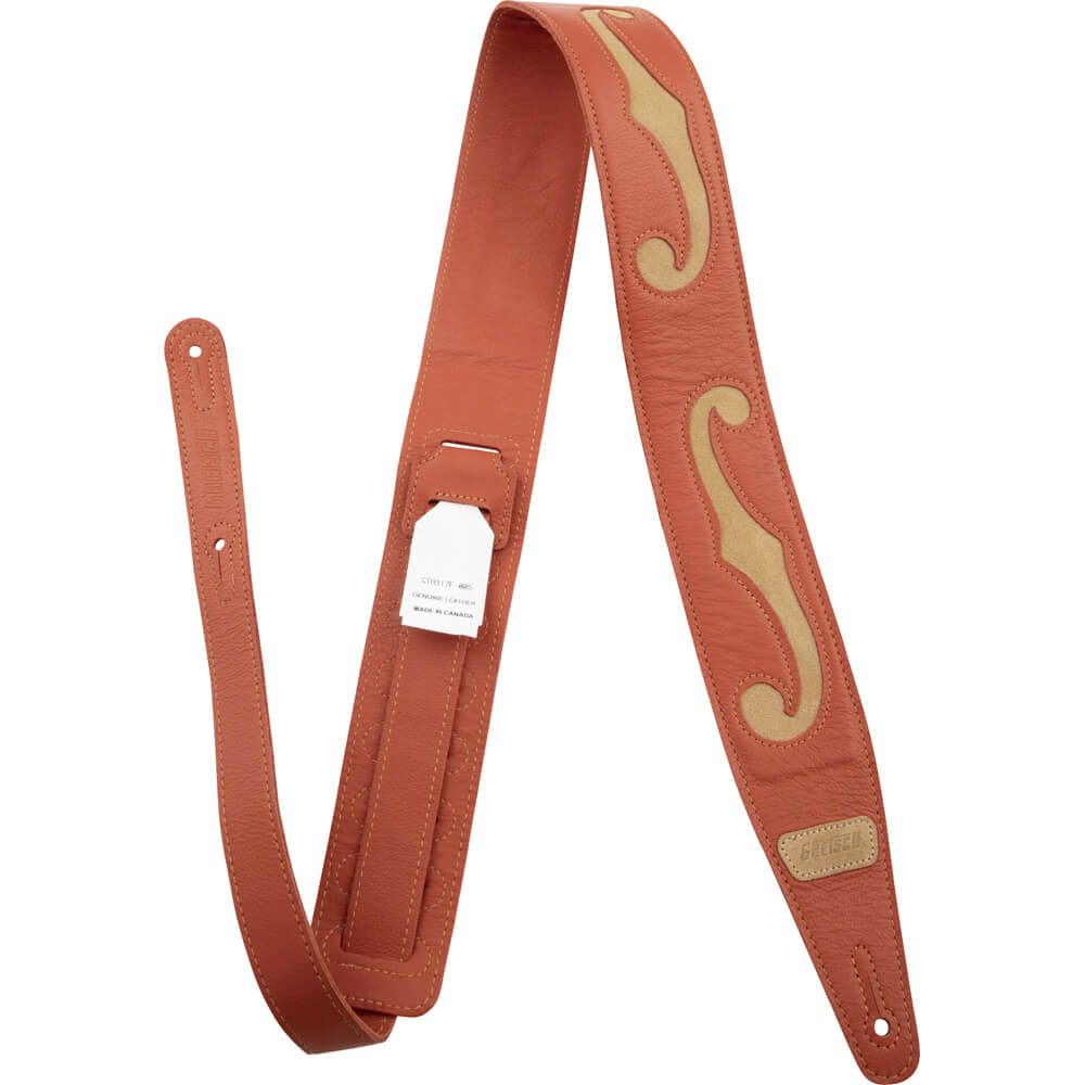 Gretsch Leather FHole Guitar Strap, Orange/Tan Rich Tone Music