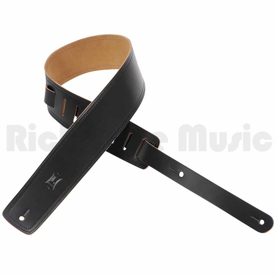 Levys 2.5 Inch Leather Extra Long Guitar Strap Black Rich Tone Music