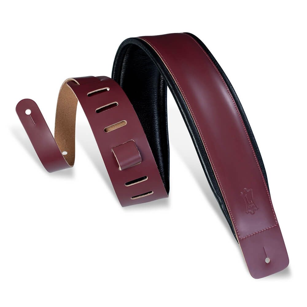 Levys 2.5 Inch Leather Padded Guitar Strap Burgundy Rich Tone Music