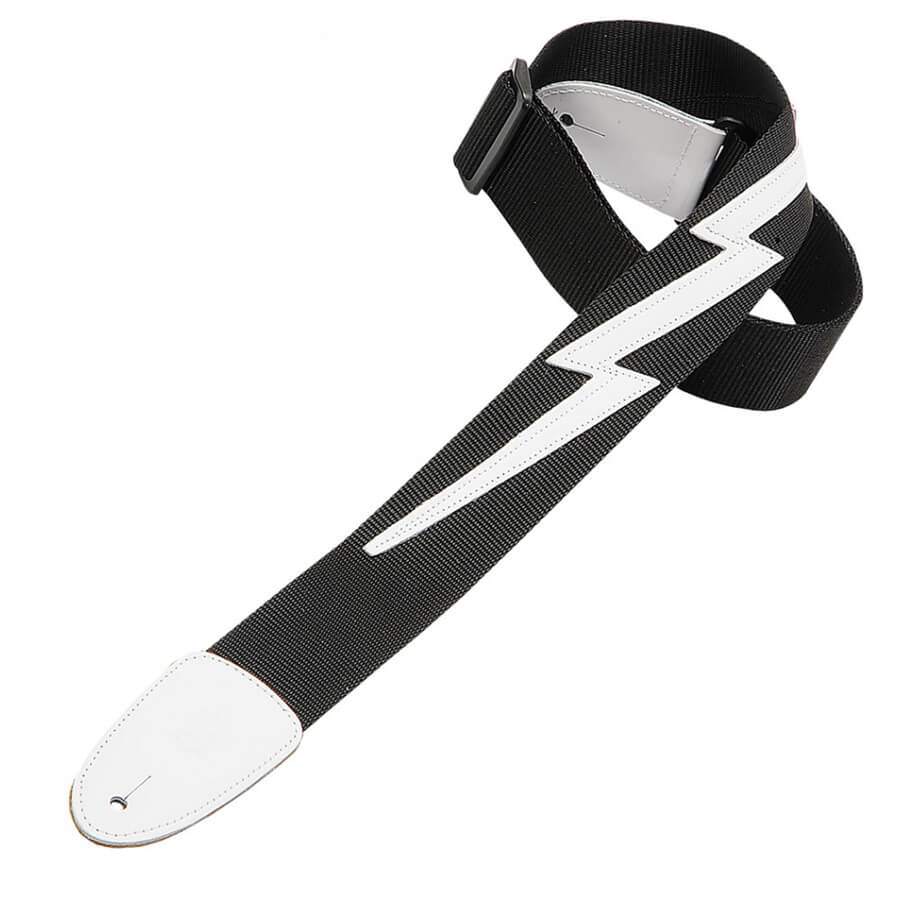 Levys 2 Inch Poly Guitar Strap with Lightning Bolt Black Rich Tone Music