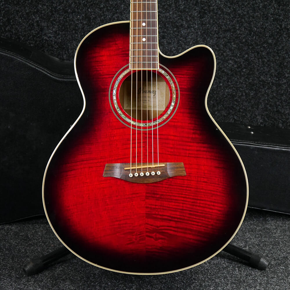 Ibanez Ael20e Electro Acoustic Guitar Trans Red Whard Case 2nd 