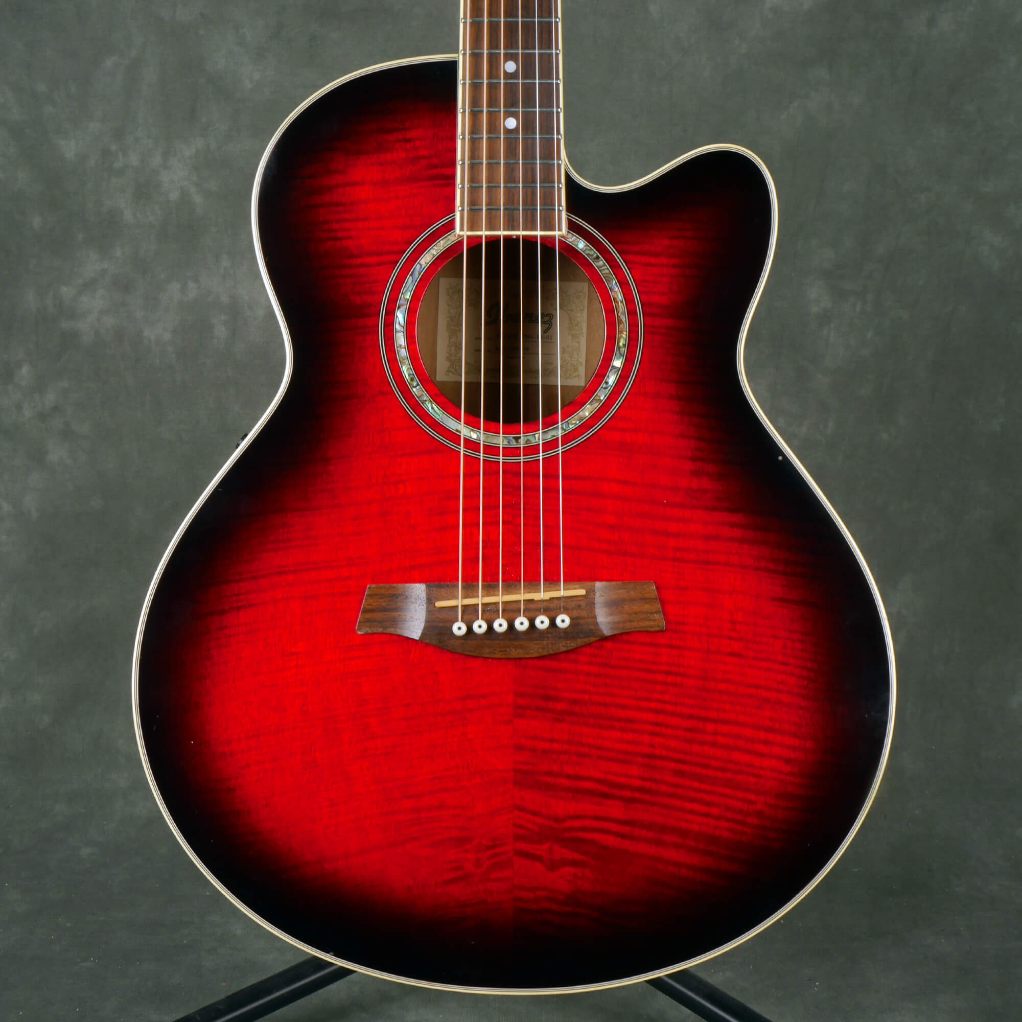 Ibanez Ael20e Electro Acoustic Guitar Trans Red 2nd Hand Rich 