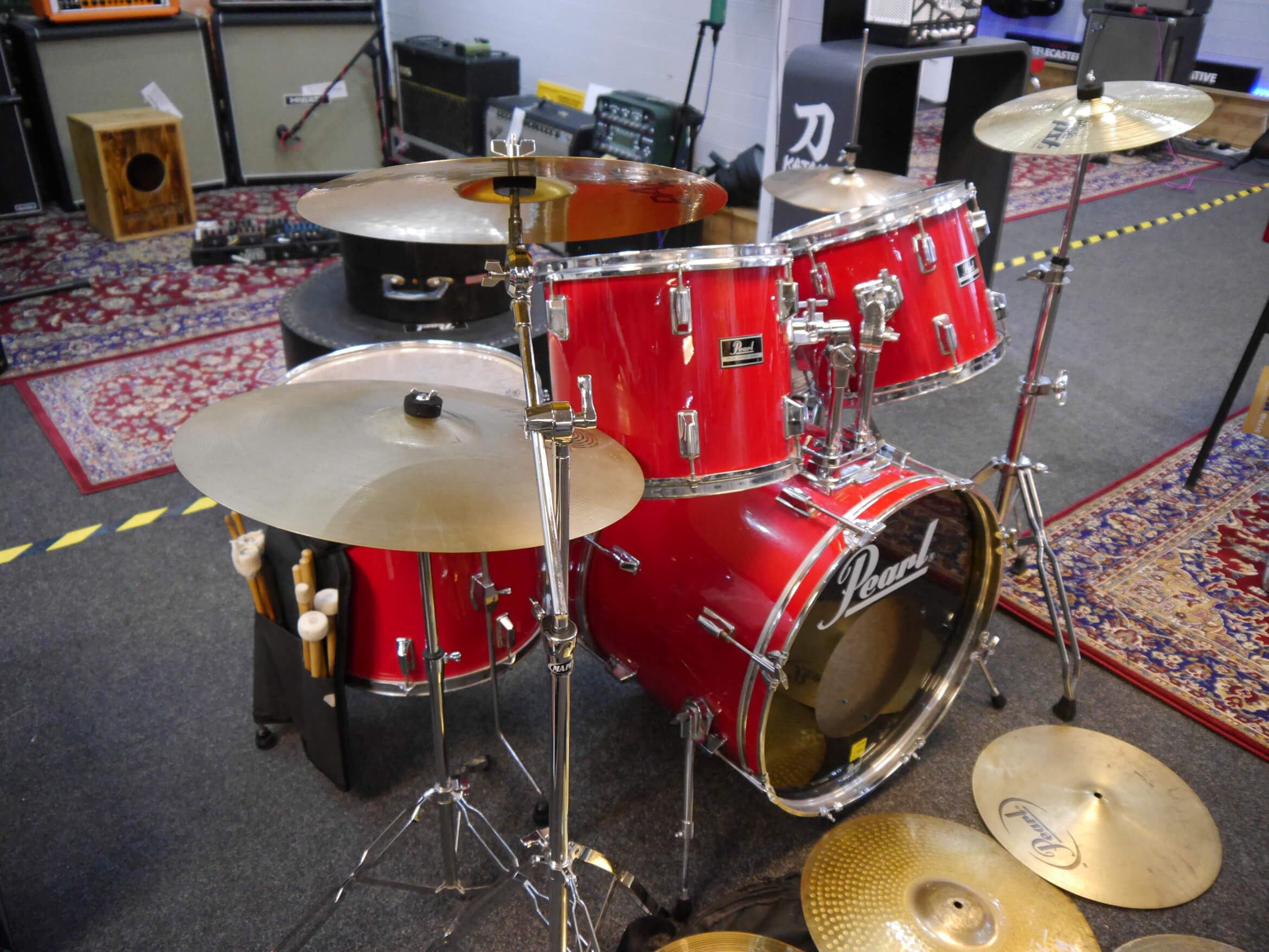 Pearl Export Drum Kit - Red w/Hard Case - 2nd Hand **COLLECTION ONLY ...