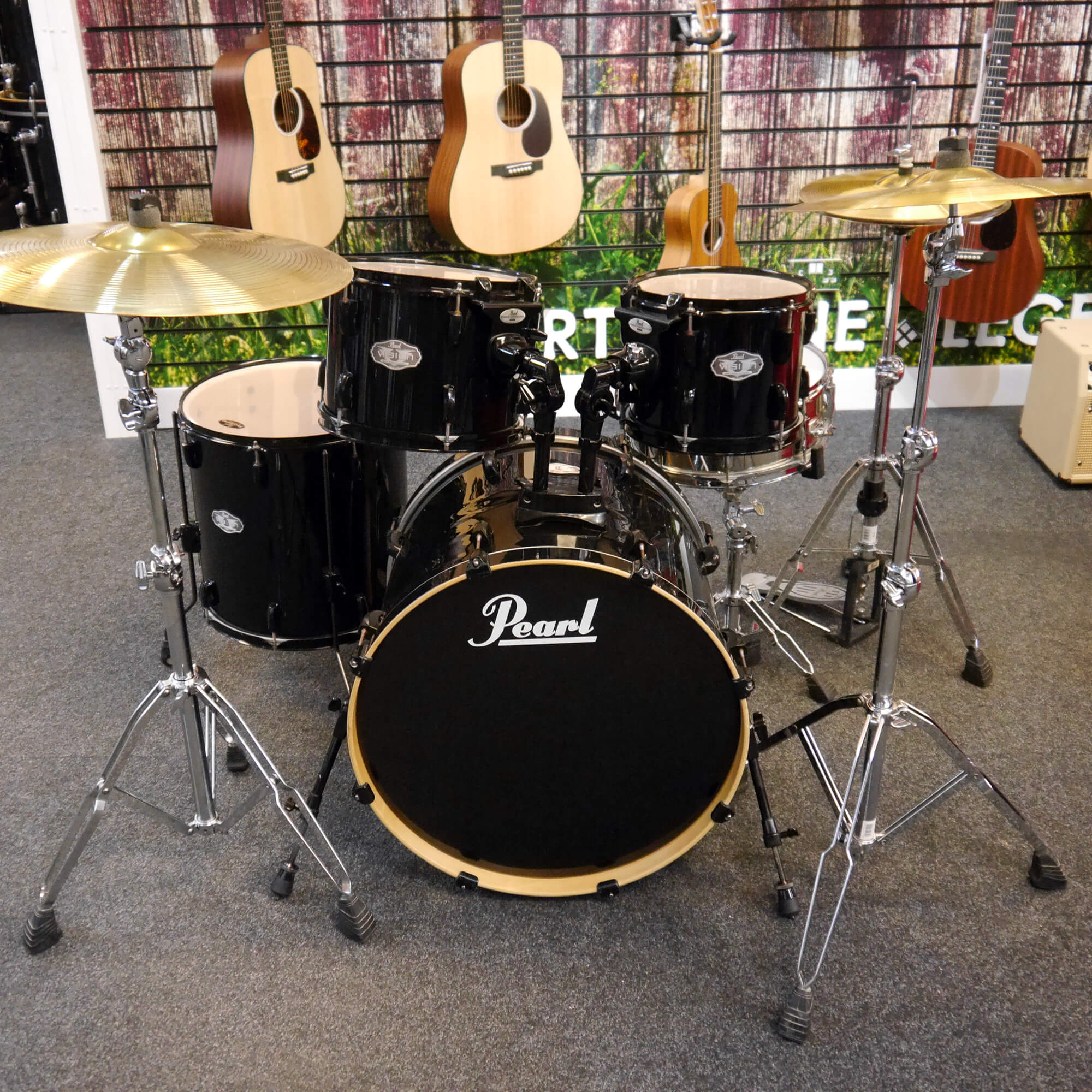 Pearl Vision Rock Fusion Drum Kit Black w/Hardware, Sabian Cymbals 2nd Hand **COLLECTION