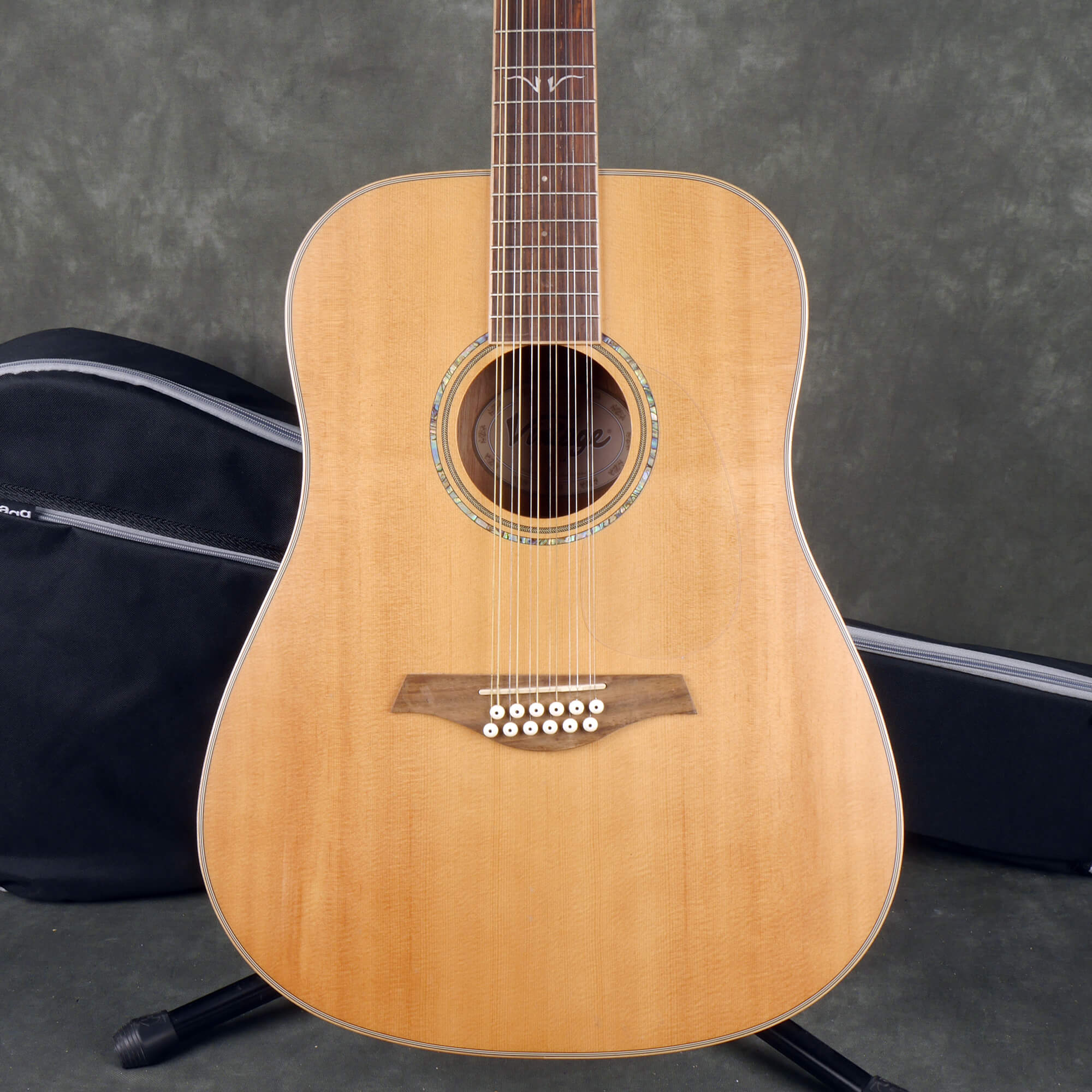 Vintage V50112 12String Dreadnought Acoustic Guitar Natural w/Bag