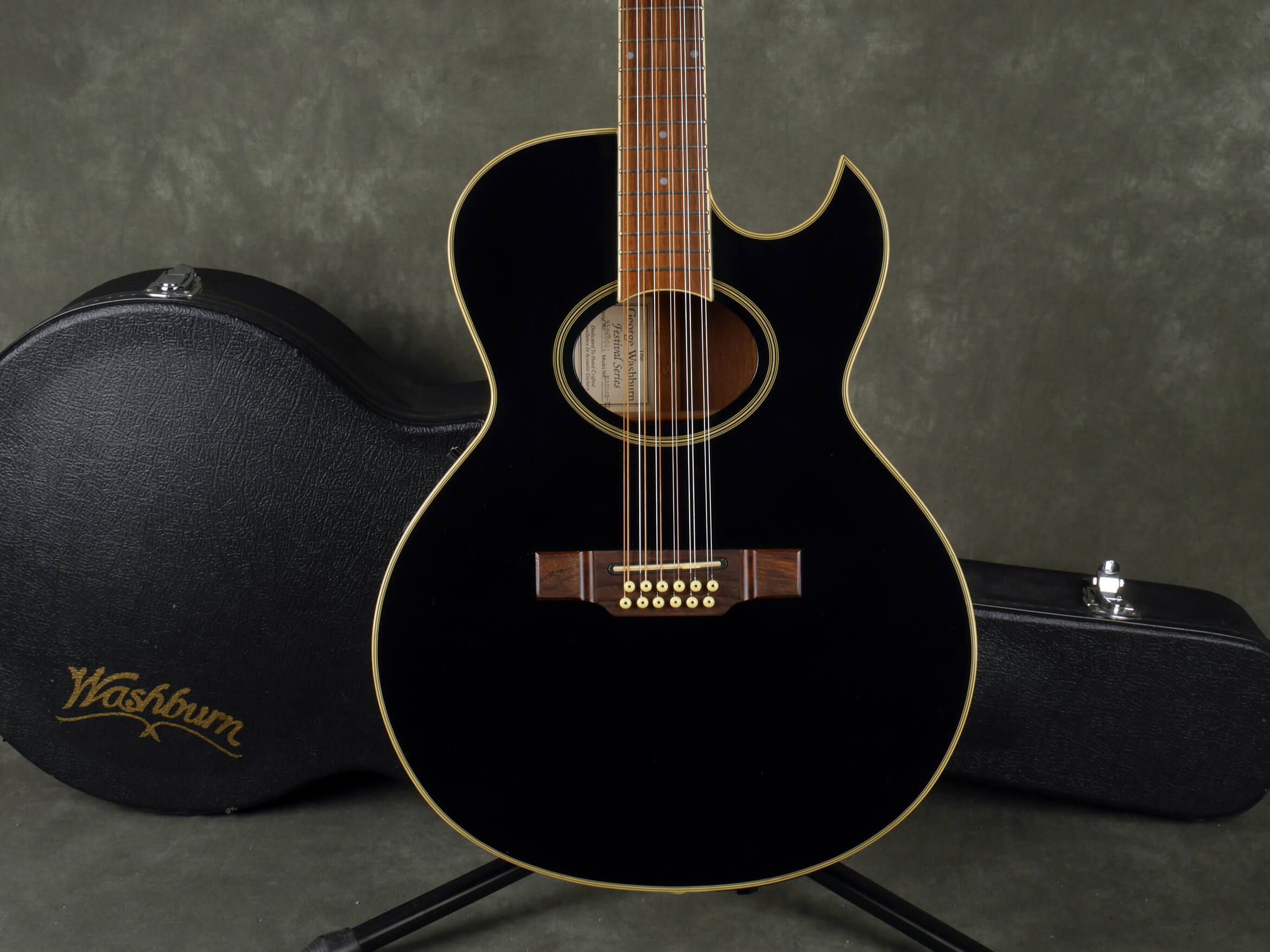 Washburn 12 String Acoustic Electric Guitar - Washburn Mik Ea20 12 String Electro Acoustic Guitar Black W Case 2nd Hand Rich Tone Music